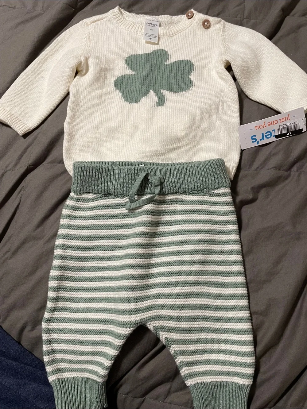 NWT Carters Shamrock Clover Knit Top & Pants St Patrick’s babies size 3 month 3m